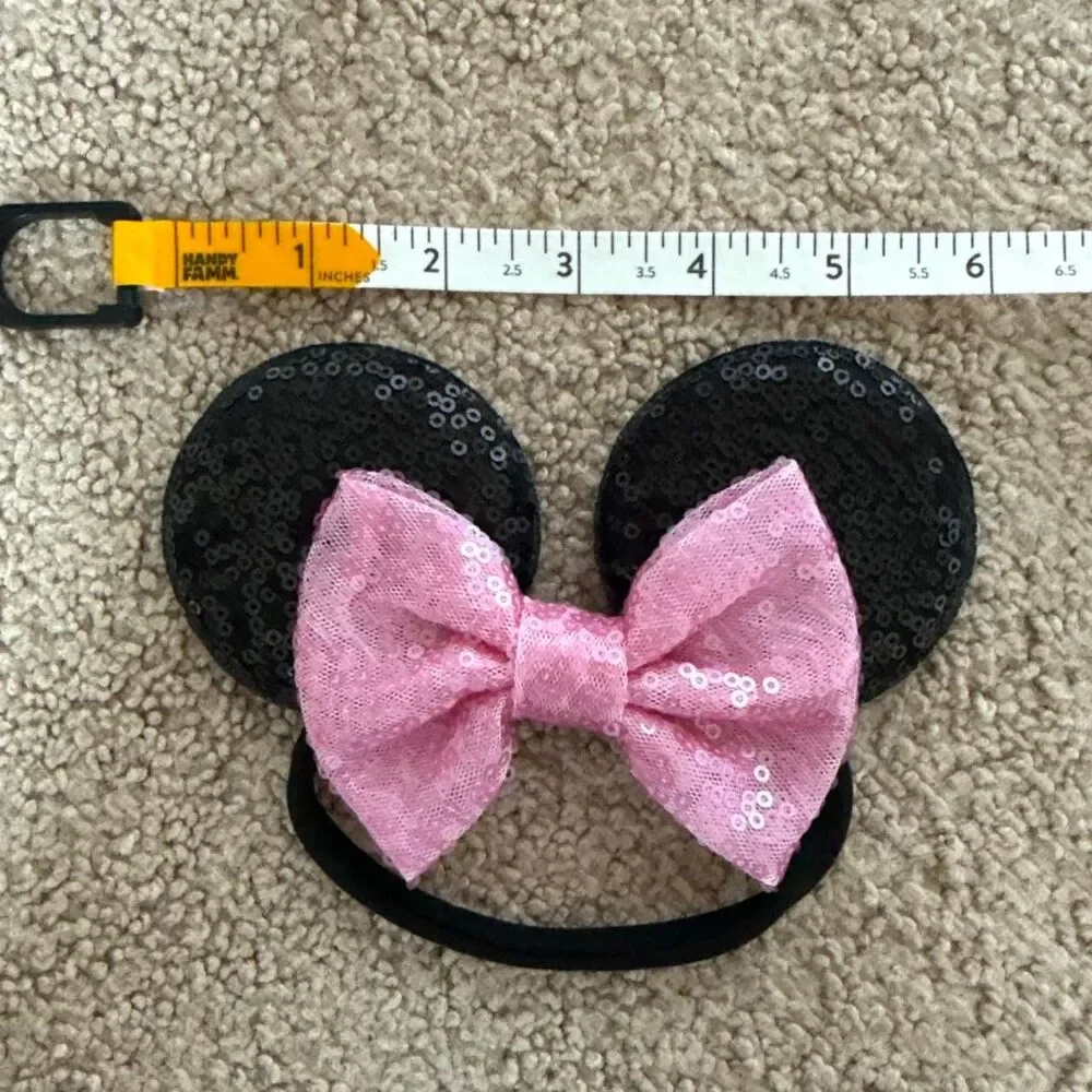 Disney Minnie Mouse Ears Headband & Hair Tie Set – Pink Sequin Bow Baby/Toddler